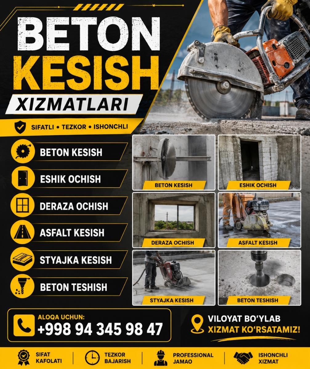 Алмазное бурение и резка в Гулистан — Biton kesish va teshish xizmatlar